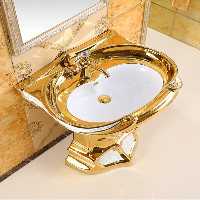 European-style art column basin washbasin bar floor-to-ceiling washbasin ceramic golden split washbasin