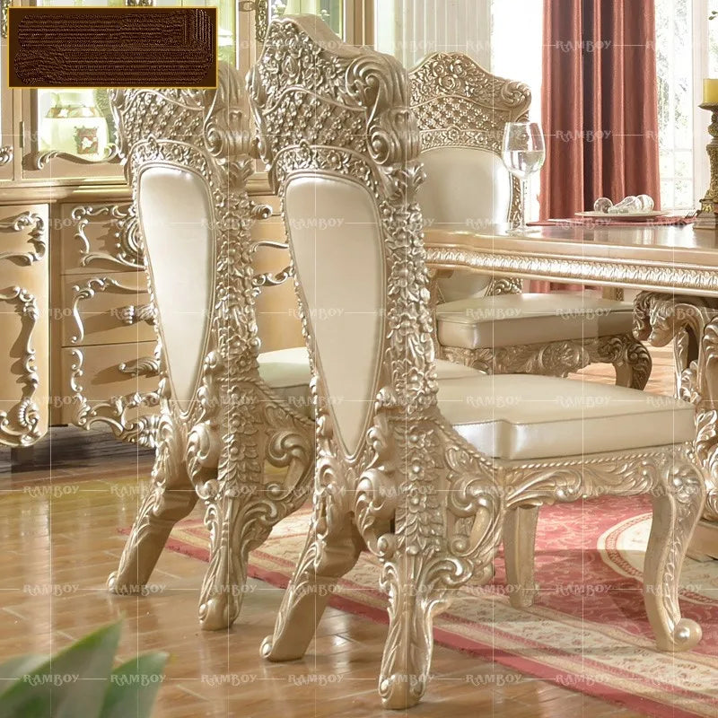European-style dining chairs, home solid wood carved negotiating chairs, French court luxury leather backrest chairs