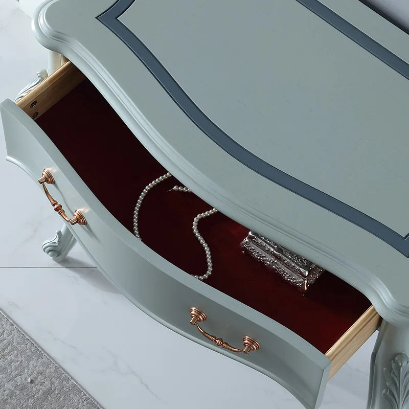 European style dressing table, small unit bedroom, solid wood dressing table, metal frame dressing mirror