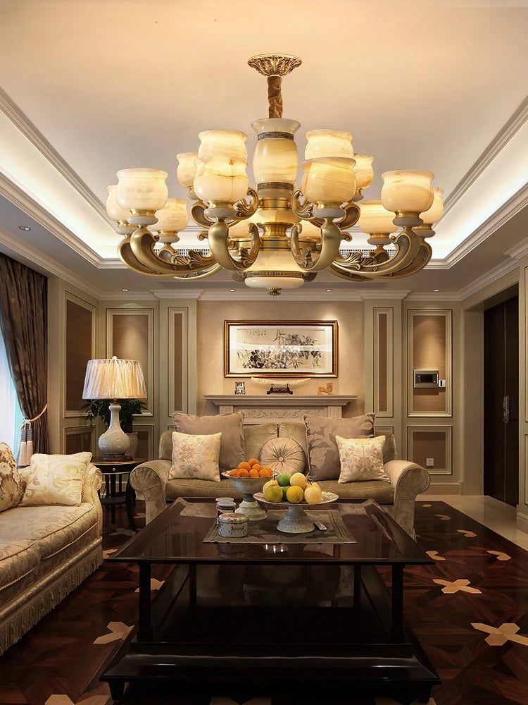 European style living room chandelier simple European style atmospheric luxury jade light luxury villa duplex floor lamp