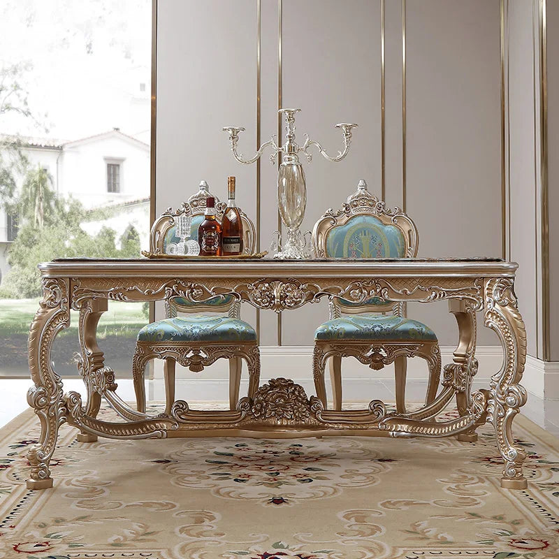 European style luxury solid wood villa dining table chairs, living room carved dining chairs