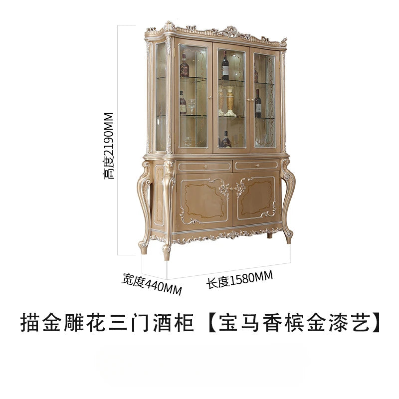 European style luxury solid wood villa dining table chairs, living room carved dining chairs