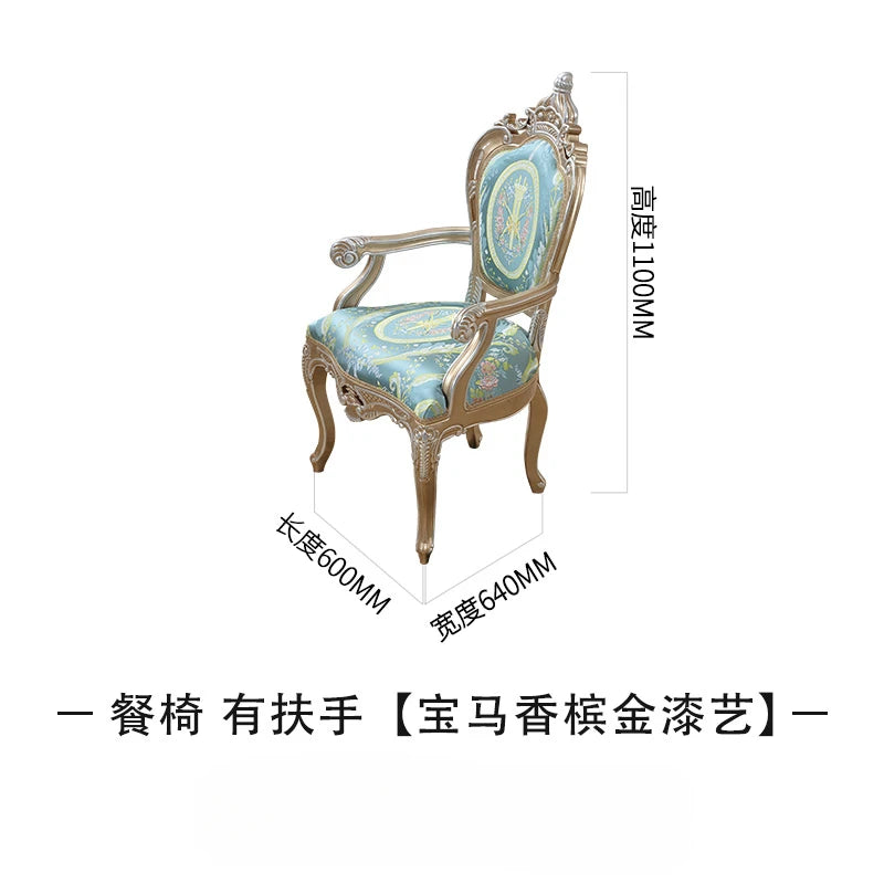European style luxury solid wood villa dining table chairs, living room carved dining chairs