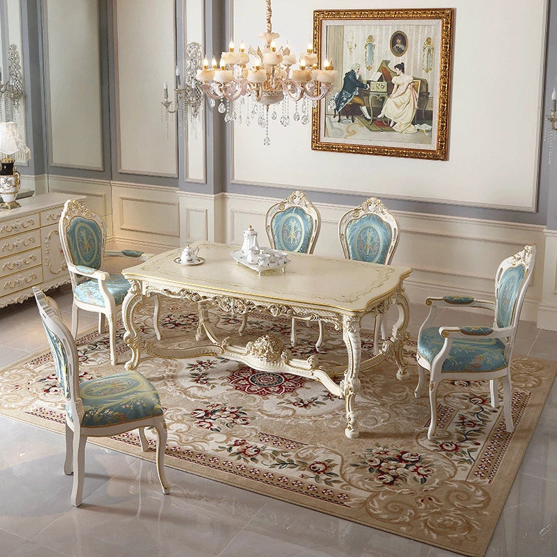 European style luxury solid wood villa dining table chairs, living room carved dining chairs