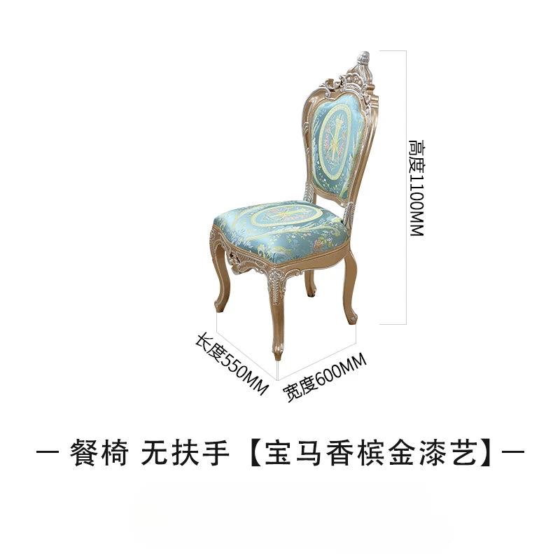 European style luxury solid wood villa dining table chairs, living room carved dining chairs
