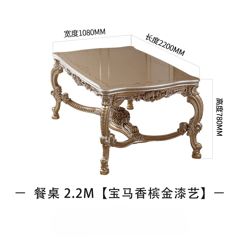 European style luxury solid wood villa dining table chairs, living room carved dining chairs