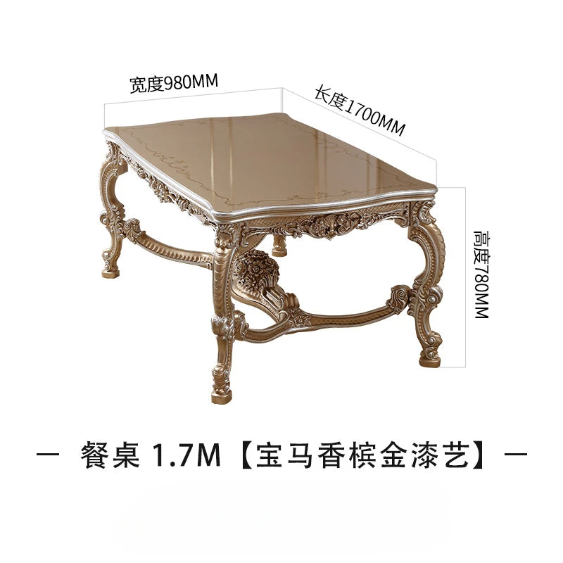 European style luxury solid wood villa dining table chairs, living room carved dining chairs
