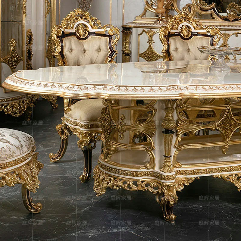 European-style palace solid wood carving dining table and chair combination French large-family villa luxury restaurant furnitur
