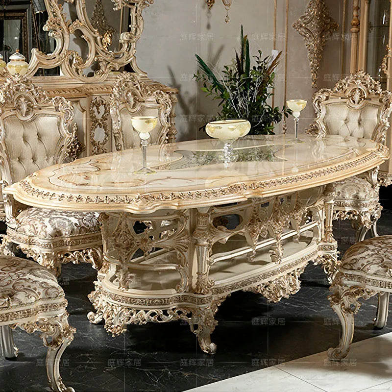 European-style palace solid wood carving dining table and chair combination French large-family villa luxury restaurant furnitur