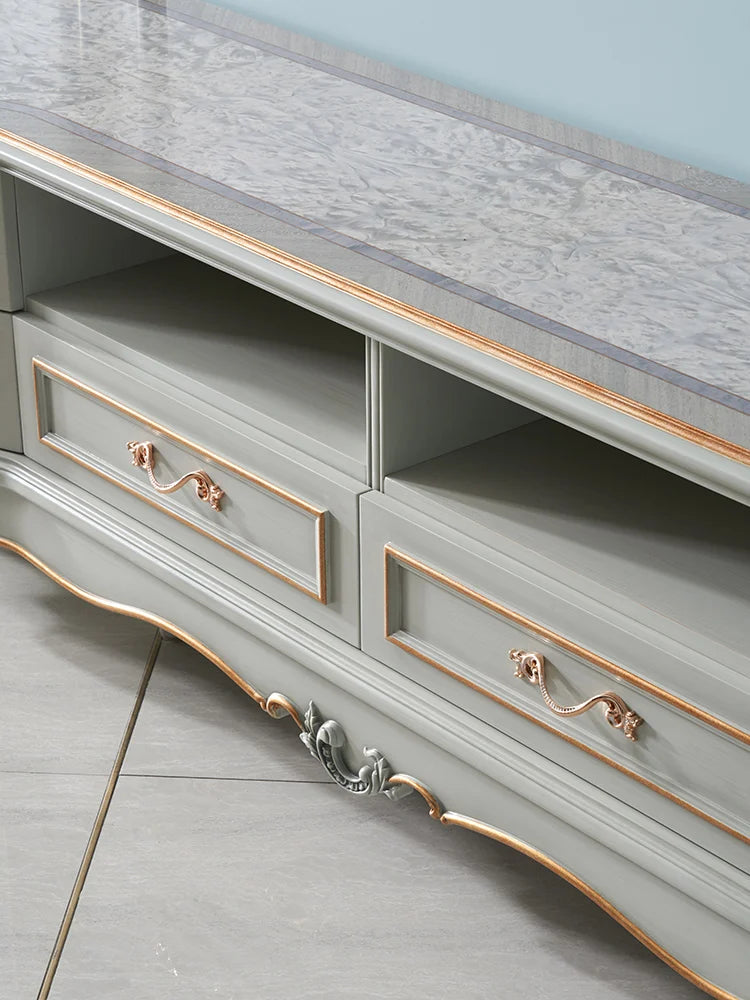 European style solid wood 2.4m TV cabinet living room old gold drawing cabinet storage cabinet