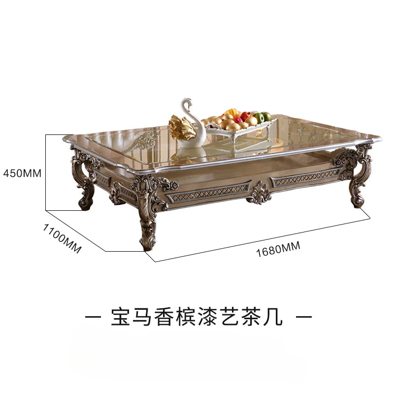 European style solid wood coffee table, neoclassical corner table, BMW champagne gold long coffee table