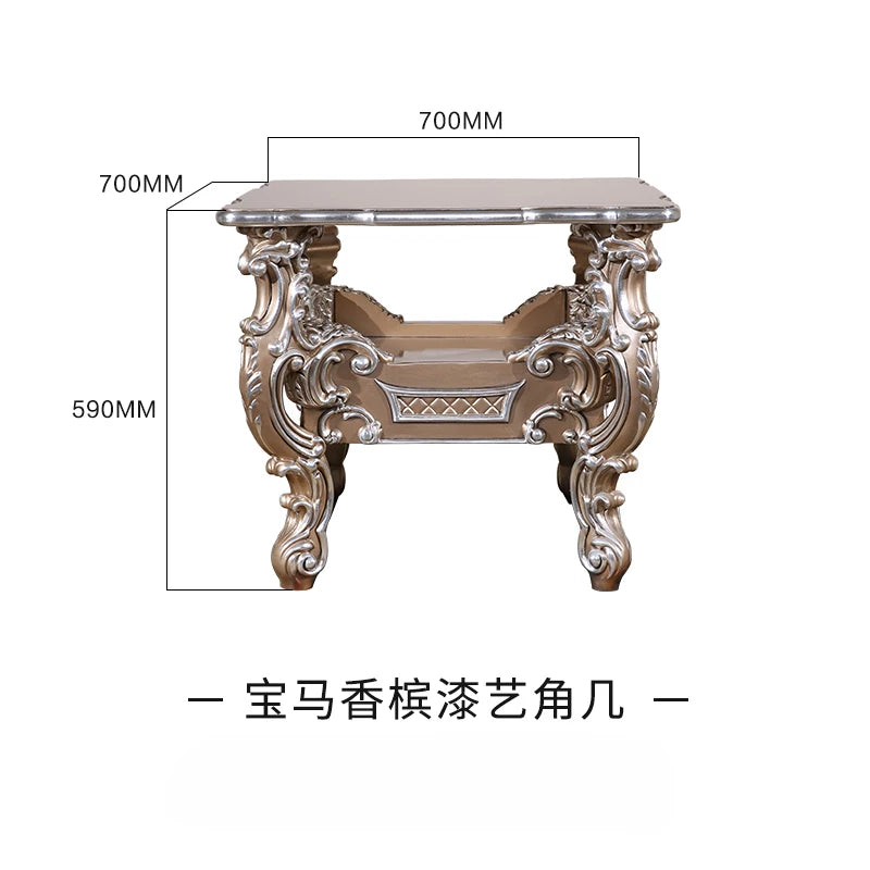 European style solid wood coffee table, neoclassical corner table, BMW champagne gold long coffee table