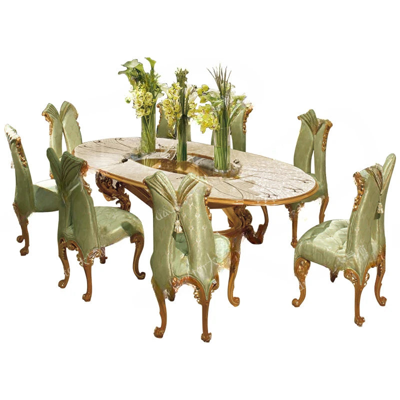 European style solid wood oval large dining table apartment French palace dining table and chair combination luxury villa