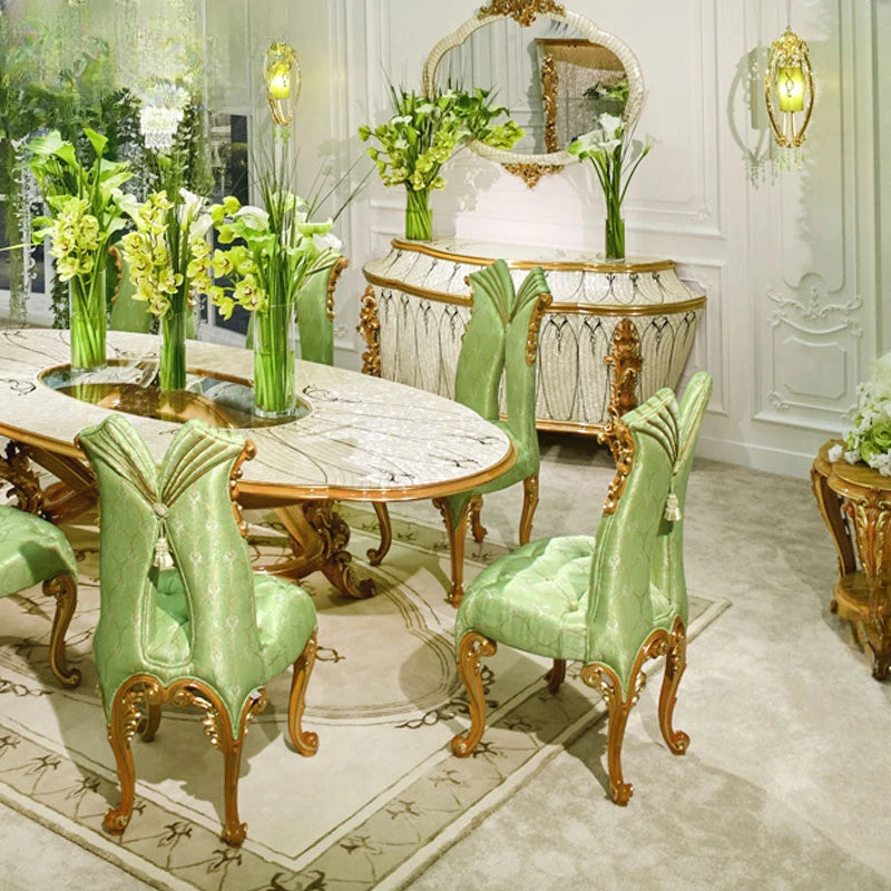 European style solid wood oval large dining table apartment French palace dining table and chair combination luxury villa