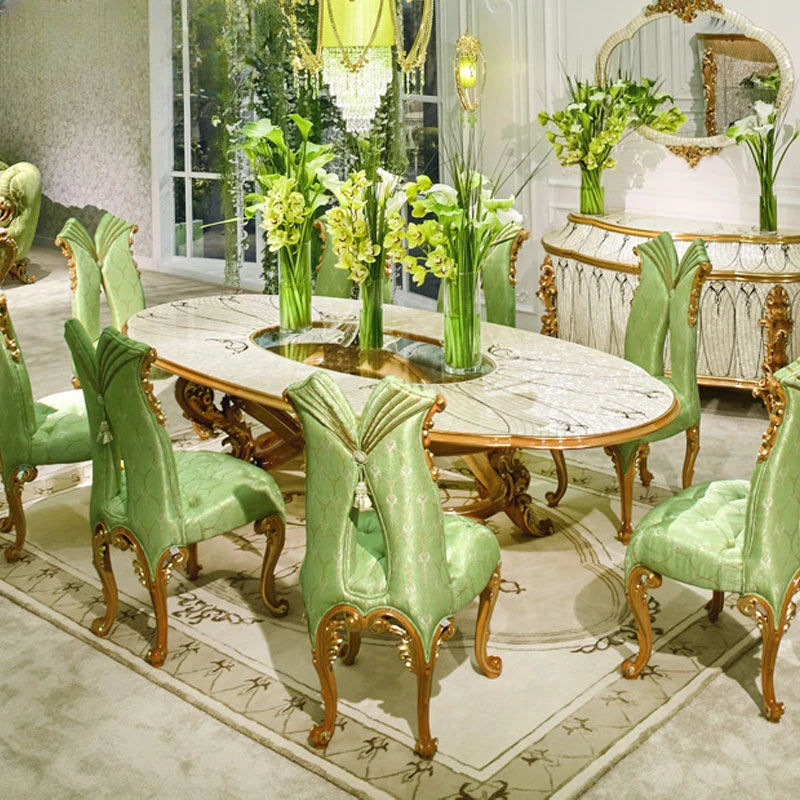 European style solid wood oval large dining table apartment French palace dining table and chair combination luxury villa