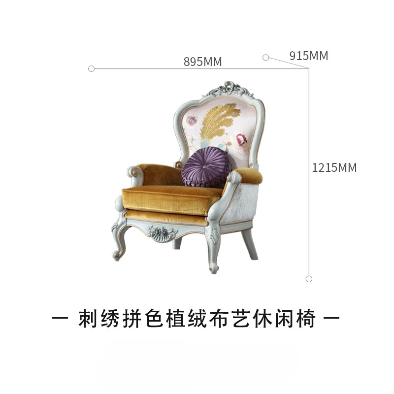 European style top layer cowhide fabric sofa, living room, small unit, painted gold sofa combination