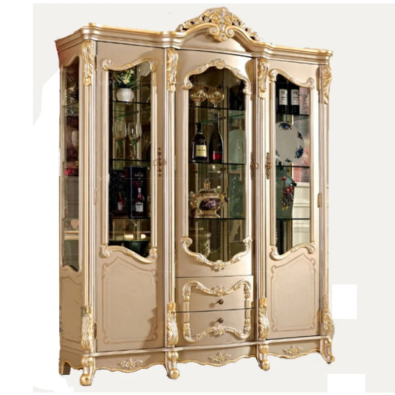 European villa wine cabinet French solid wood wine cabinet luxury carved lockers glass decorative cabinet