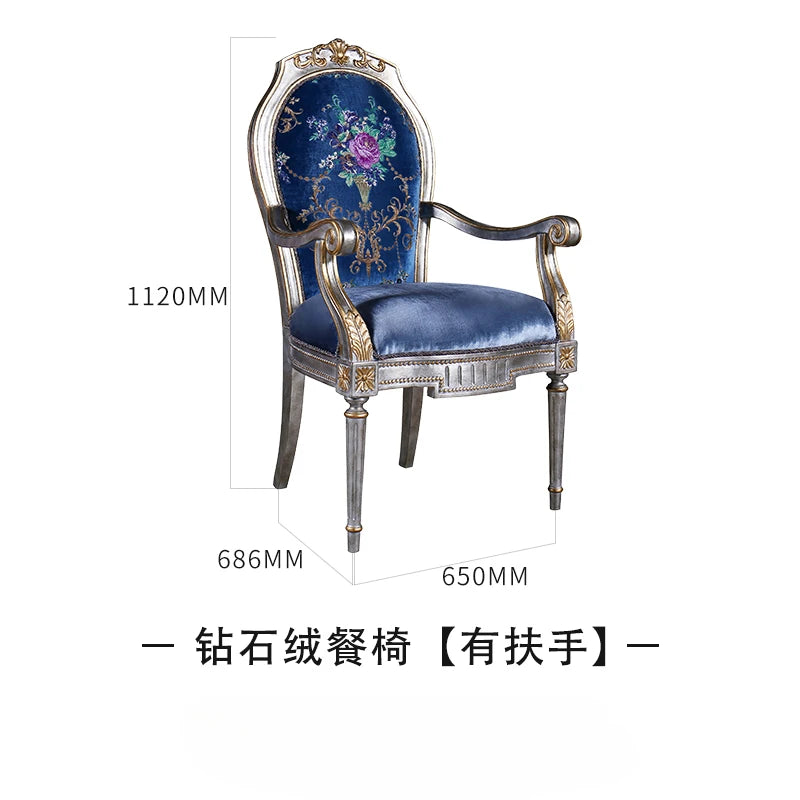 Fabric dining chairs Luxury large unit classical European style solid wood dining table and chair combination