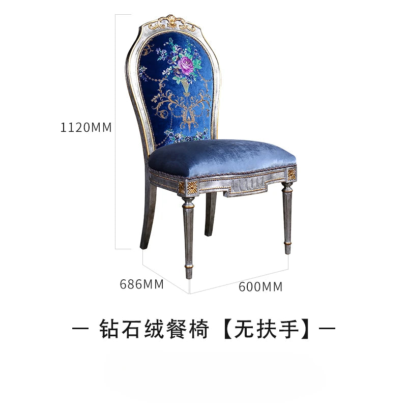 Fabric dining chairs Luxury large unit classical European style solid wood dining table and chair combination