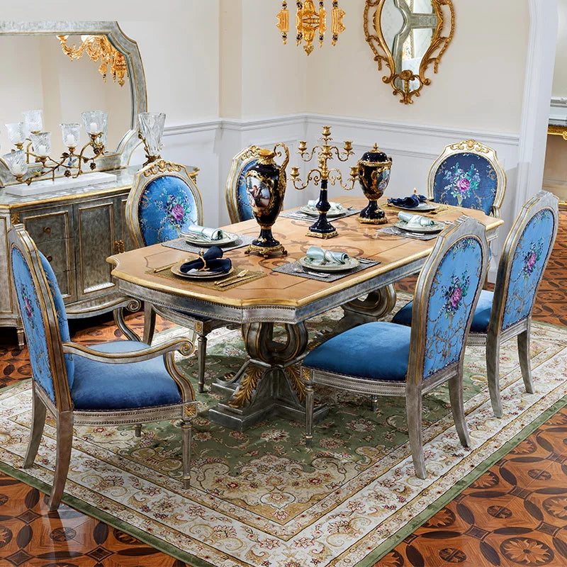 Fabric dining chairs Luxury large unit classical European style solid wood dining table and chair combination