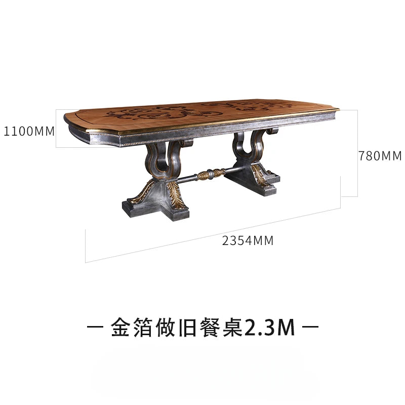 Fabric dining chairs Luxury large unit classical European style solid wood dining table and chair combination