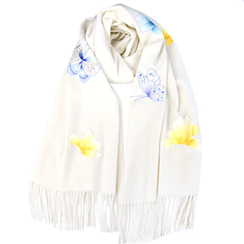 Famous Ancient Embroidery New Handmade Su Embroidery Cashmere Shawl Scarf Women's Winter "Empty Valley Orchid" Special Gift