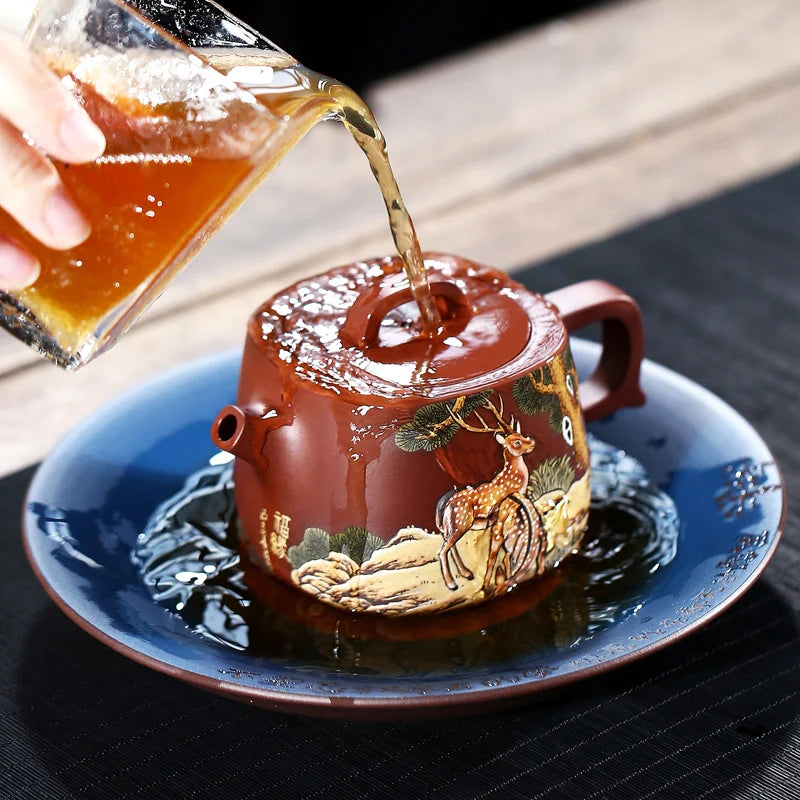 |Famous Zhang Xiaoling mud painting yixing recommended bottom tank pure hand teapot single pot of kung fu suit the deer