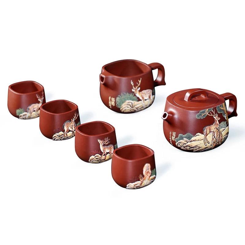 |Famous Zhang Xiaoling mud painting yixing recommended bottom tank pure hand teapot single pot of kung fu suit the deer