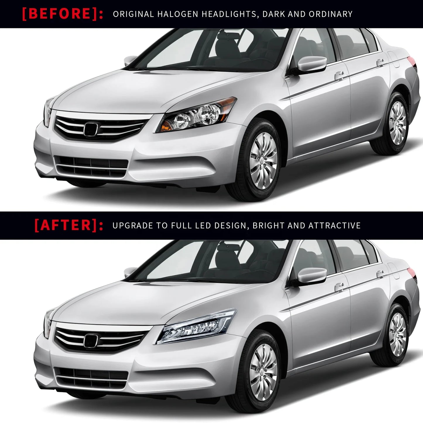 For honda accord auto front lamp with light from blue turn to white 2008-2012 full led headlamp for accord 8th headlights