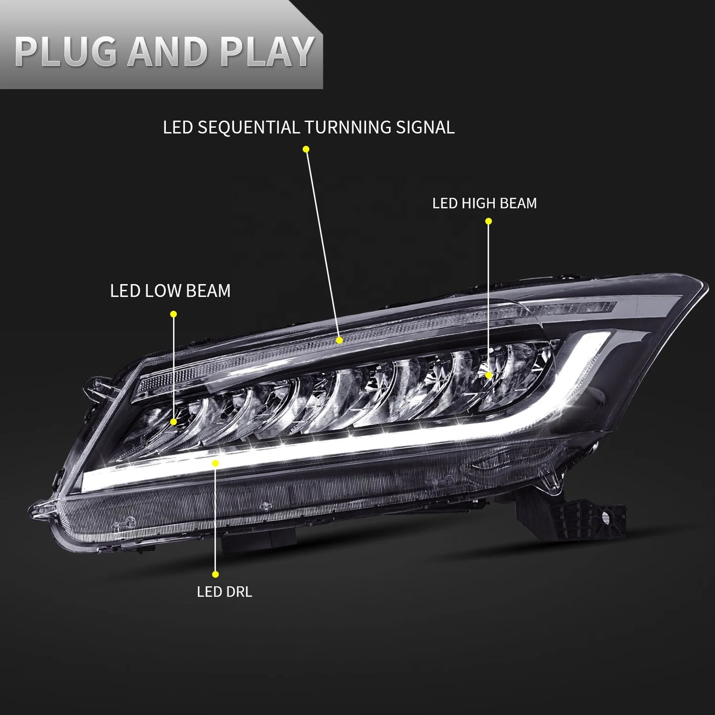 For honda accord auto front lamp with light from blue turn to white 2008-2012 full led headlamp for accord 8th headlights