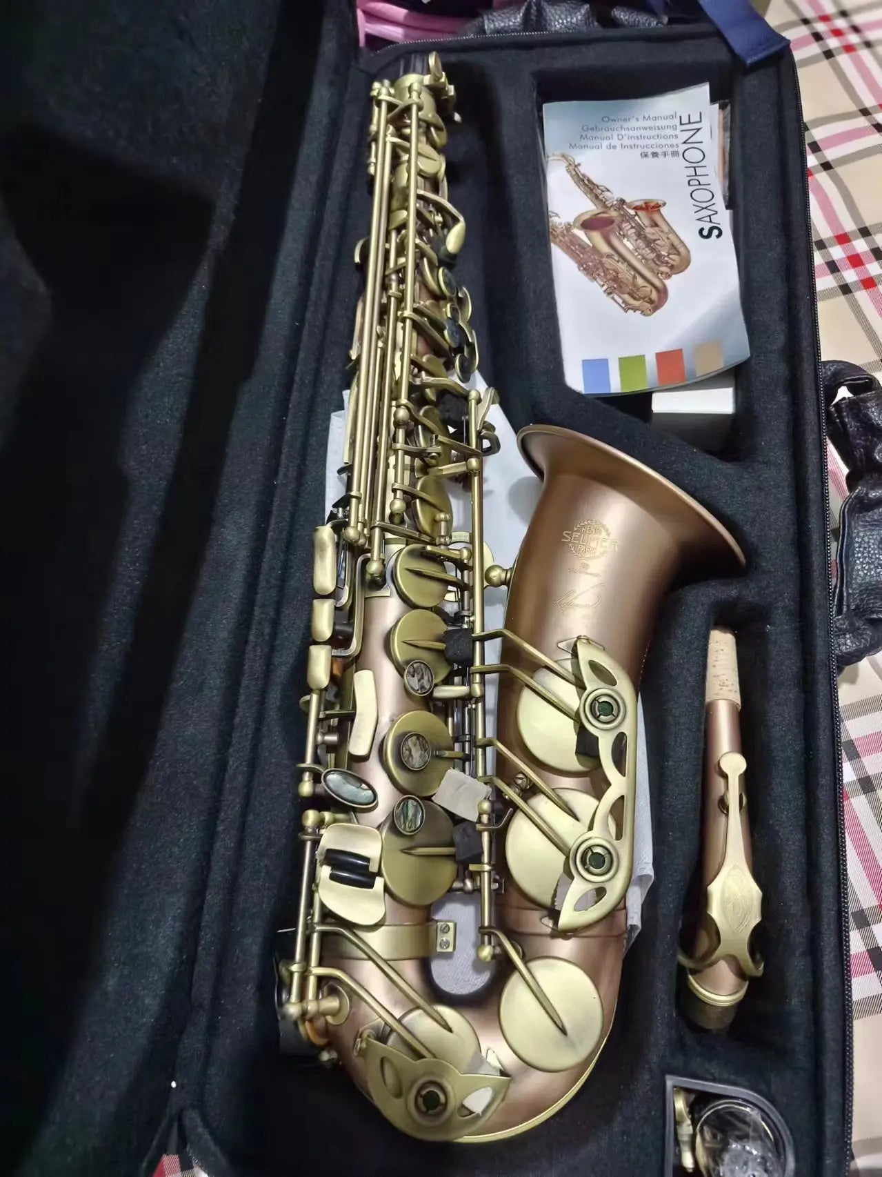 France SAS-R54 Alto Saxophone Eb Tuner Antique Plated .Phosphorus copper material .Professional Woodwind With Case Accessories