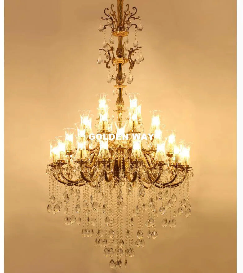 Free Shipping Gorgeous Copper Chandelier 36arms D135cm LED Luxurious Large Vintage Hanging Lamp for Villa Hotel Project Lighting