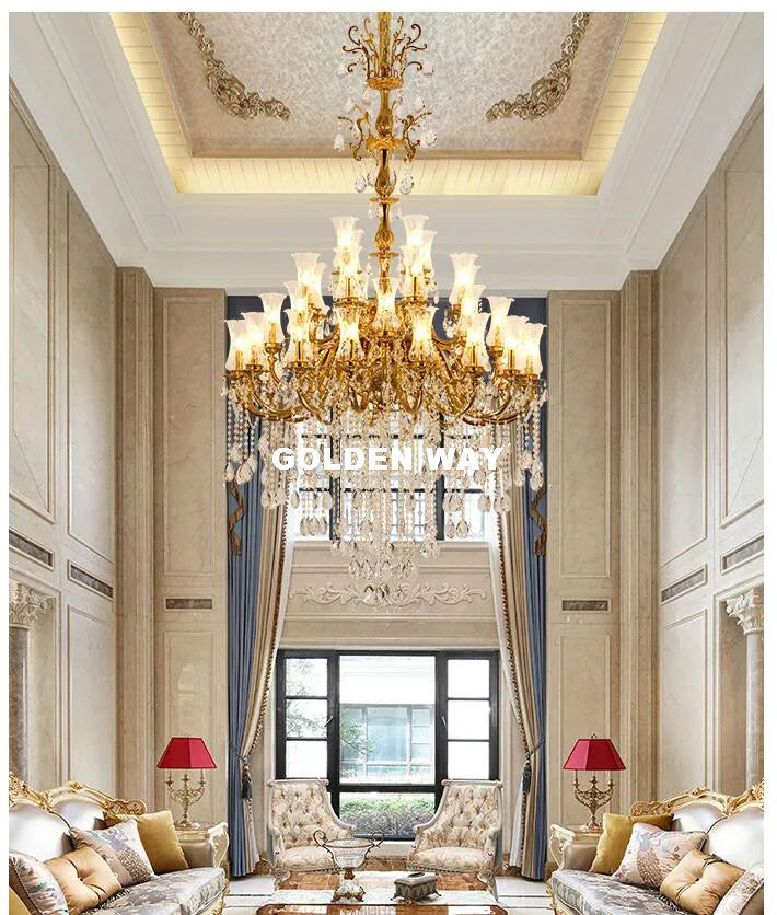 Free Shipping Gorgeous Copper Chandelier 36arms D135cm LED Luxurious Large Vintage Hanging Lamp for Villa Hotel Project Lighting