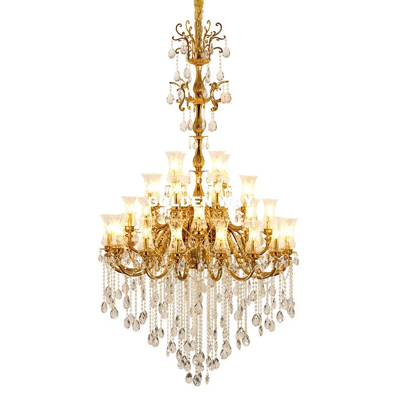 Free Shipping Gorgeous Copper Chandelier 36arms D135cm LED Luxurious Large Vintage Hanging Lamp for Villa Hotel Project Lighting