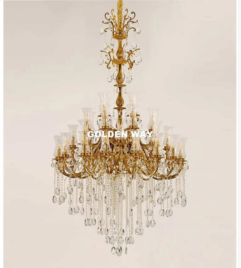 Free Shipping Gorgeous Copper Chandelier 38arms D135cm LED Luxurious Large Vintage Hanging Lamp for Villa Hotel Project Lighting