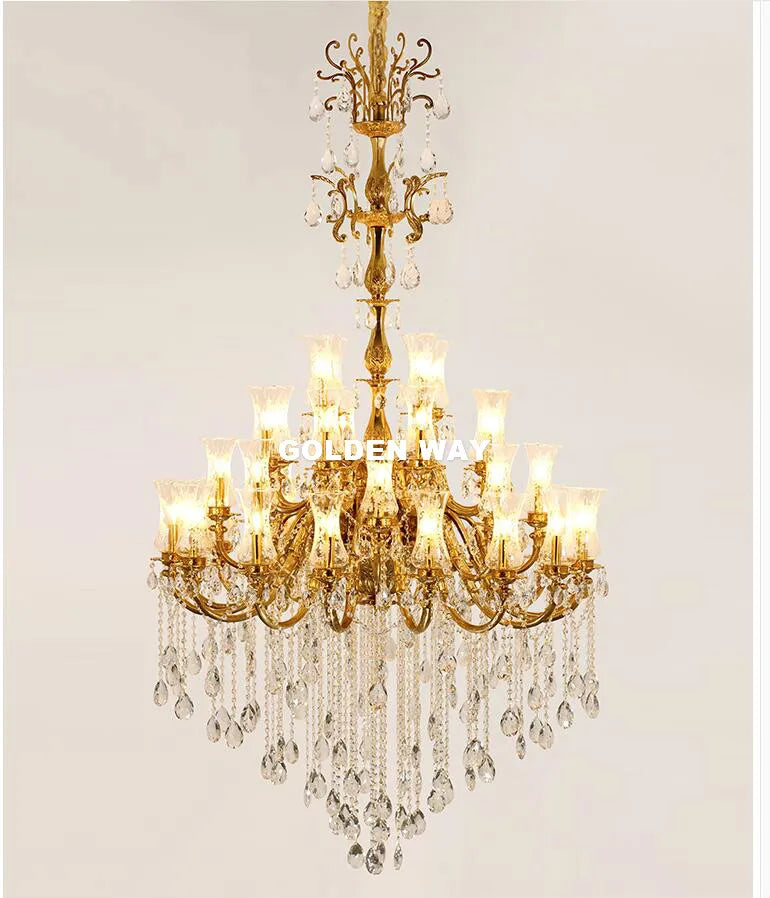 Free Shipping Gorgeous Copper Chandelier 38arms D135cm LED Luxurious Large Vintage Hanging Lamp for Villa Hotel Project Lighting