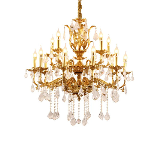 French Classics Villa Hall Brass Chandelier European Baroque Church Crystal Pendant Lights Living Dining Room Lamp