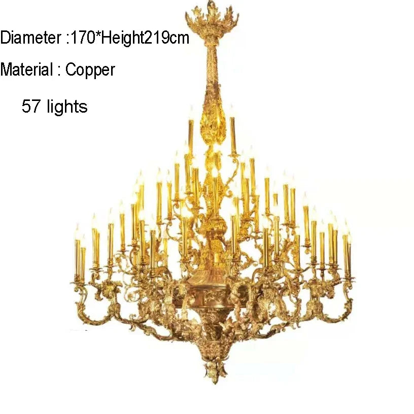 French Copper Luxury Villa Ceiling Chandelier Living Room Hanging Light Royal Palace Clubhouse Duplex Retro Classic Pendant Lamp