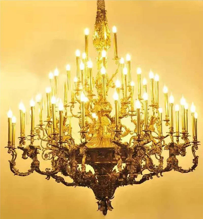 French Copper Luxury Villa Ceiling Chandelier Living Room Hanging Light Royal Palace Clubhouse Duplex Retro Classic Pendant Lamp