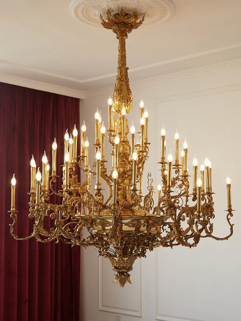 French Copper Luxury Villa Ceiling Chandelier Living Room Hanging Light Royal Palace Clubhouse Duplex Retro Classic Pendant Lamp