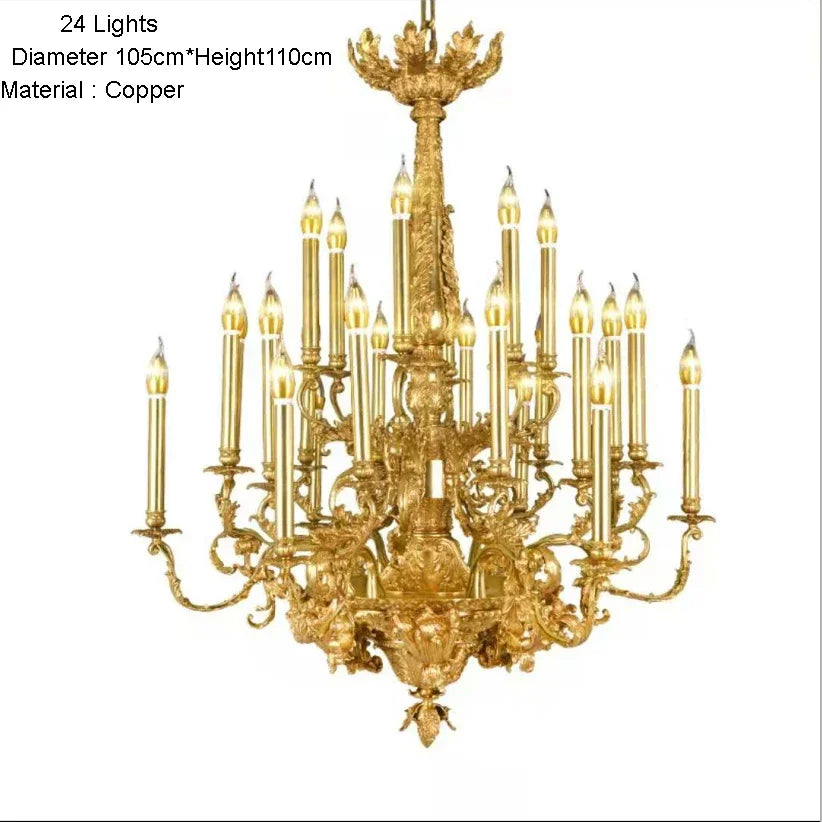 French Copper Luxury Villa Ceiling Chandelier Living Room Hanging Light Royal Palace Clubhouse Duplex Retro Classic Pendant Lamp