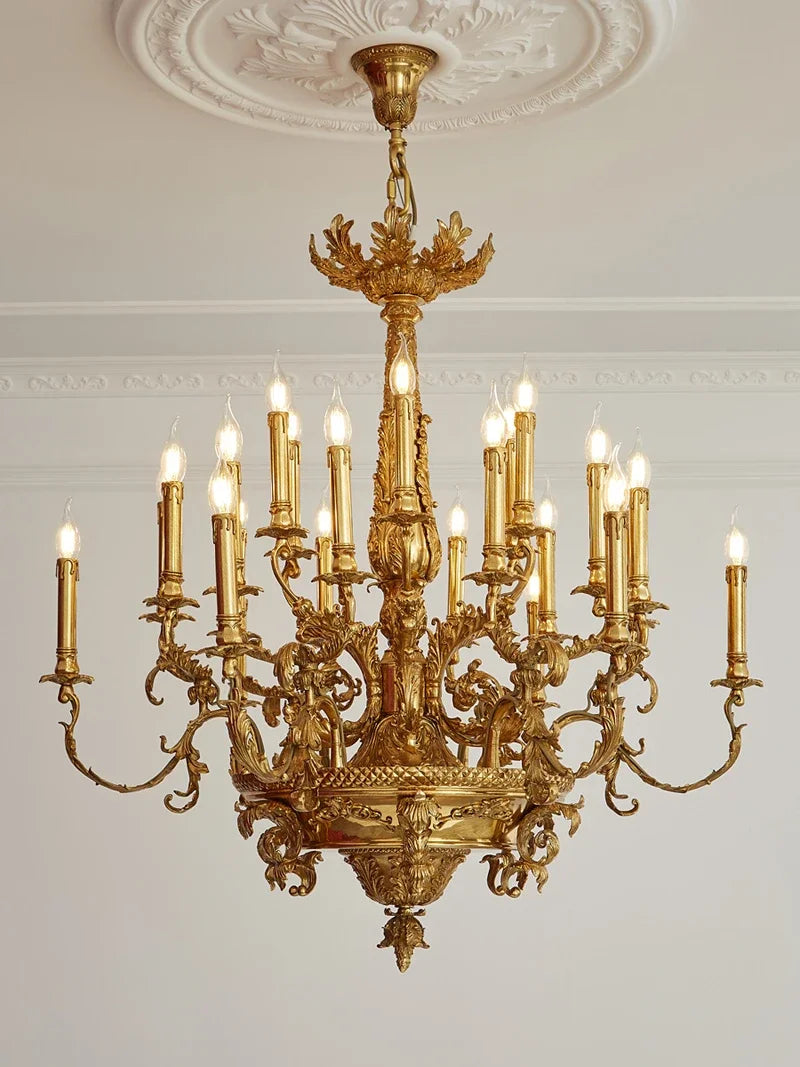French Copper Luxury Villa Ceiling Chandelier Living Room Hanging Light Royal Palace Clubhouse Duplex Retro Classic Pendant Lamp