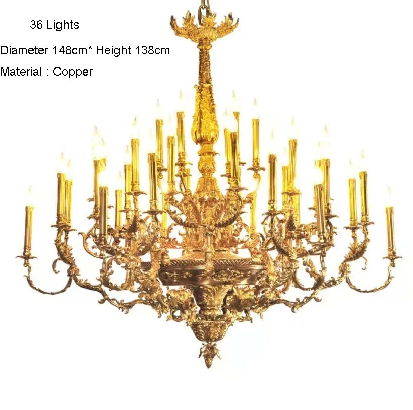 French Copper Luxury Villa Ceiling Chandelier Living Room Hanging Light Royal Palace Clubhouse Duplex Retro Classic Pendant Lamp
