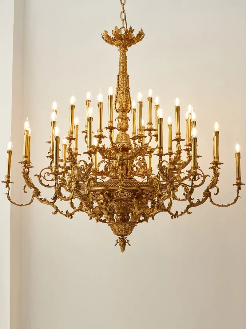 French Copper Luxury Villa Ceiling Chandelier Living Room Hanging Light Royal Palace Clubhouse Duplex Retro Classic Pendant Lamp