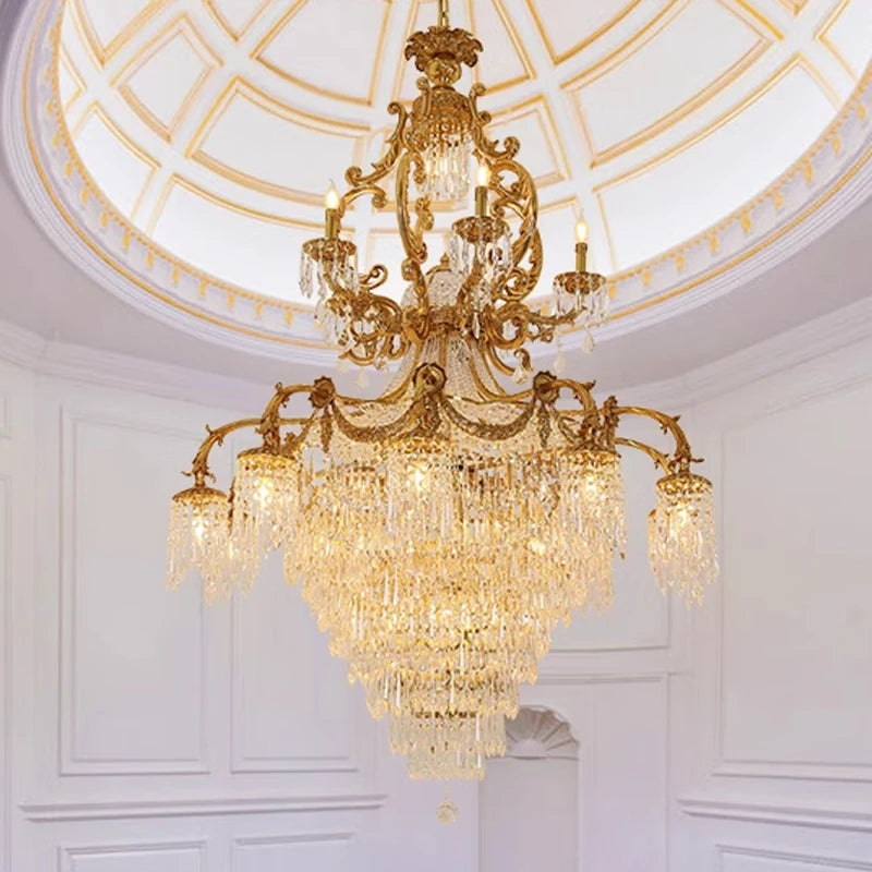 French Crystal Chandeliers Lights Fixture American Romantic Copper Chandelier Pendant Lamps European Luxury Villa Hall Luminaria
