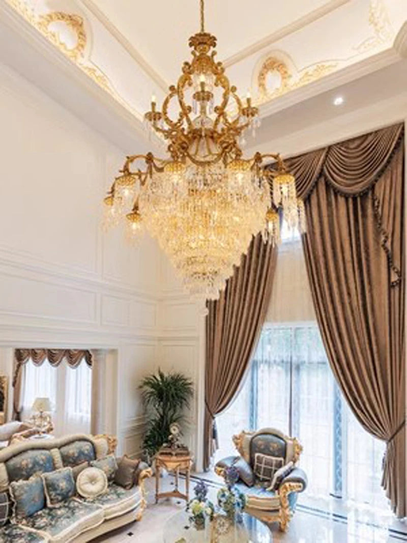 French Crystal Chandeliers Lights Fixture American Romantic Copper Chandelier Pendant Lamps European Luxury Villa Hall Luminaria