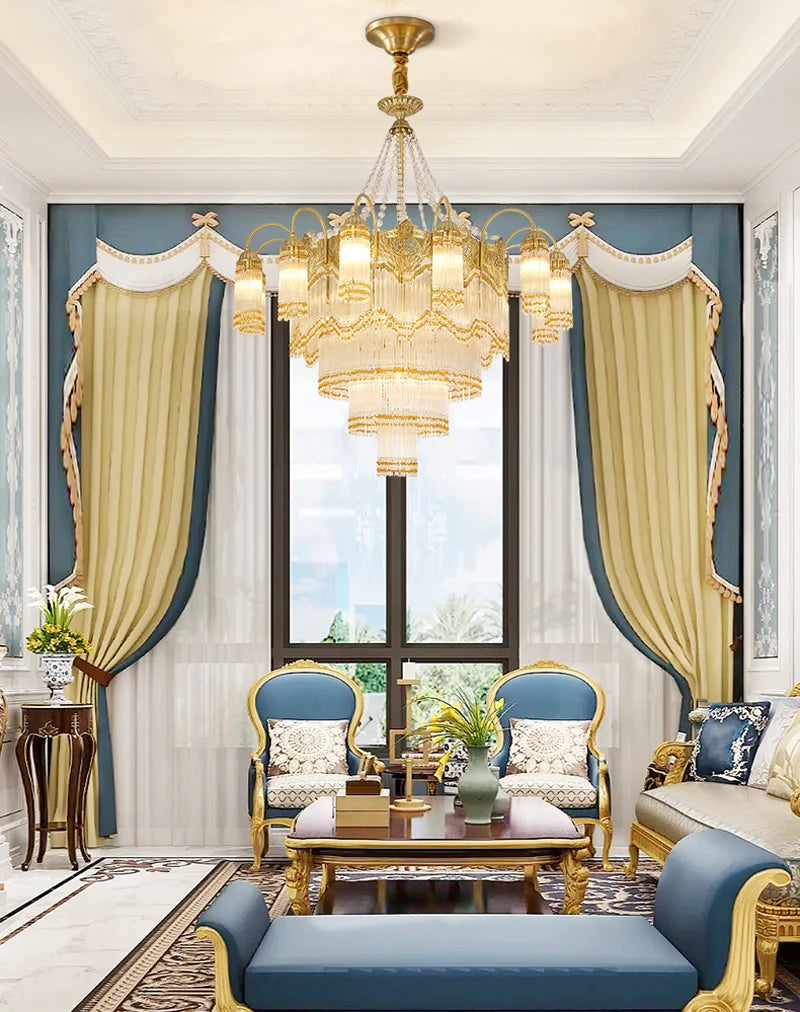 French Palace Living Room Copper Crystal Chandelier European Villa Hotel Luxury Hanging Lamp Bedroom Dining LED Pendant Lights