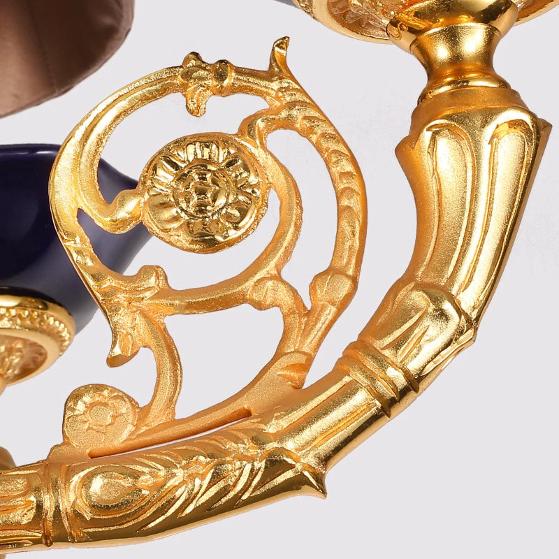 French all copper chandelier European villa lamp luxury warm romantic ceramic light luxury lamp bedroom duplex building
