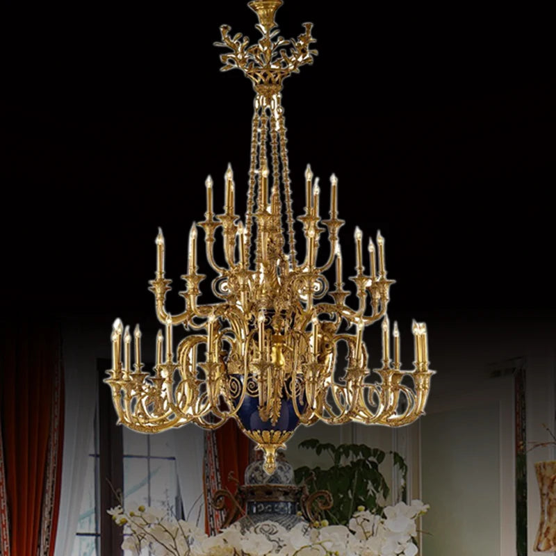 French chandelier full copper creative candle dining room Italian villa lamp neoclassical court luxury villa chandelier