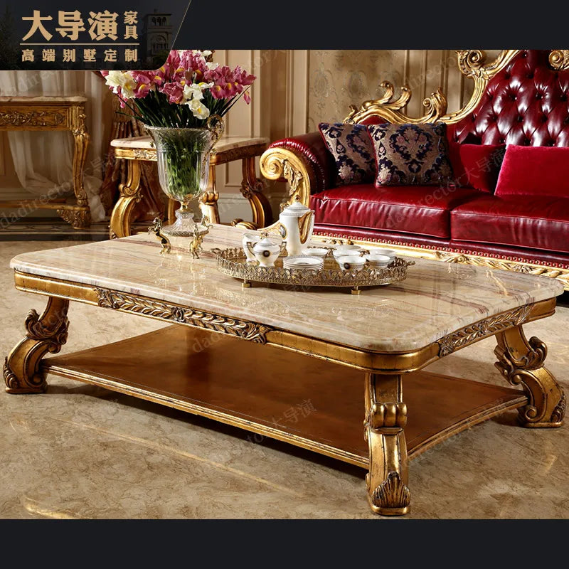 French court sofa, villa, living room, luxurious solid wood carving, luxury furniture, gold foil, European style leather sofa
